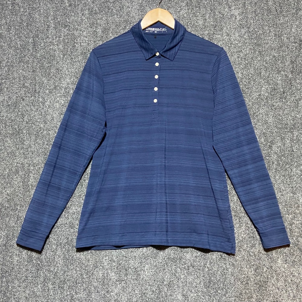 Nike Golf Women's L Dri-FIT Long Sleeve Performance Polo Shirt Blue Space Dye